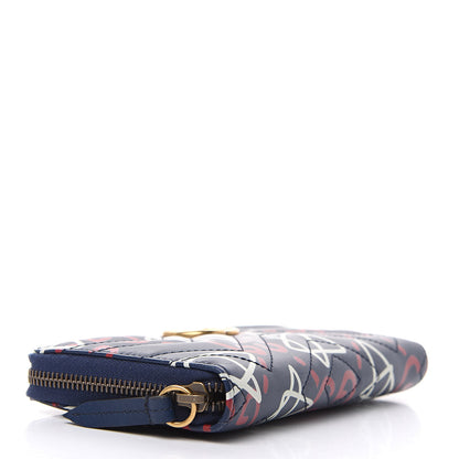 Gucci Calfskin Matelasse GucciGhost GG Marmont Zip Around Wallet Blue Agata Hibiscus Red 4 of 11