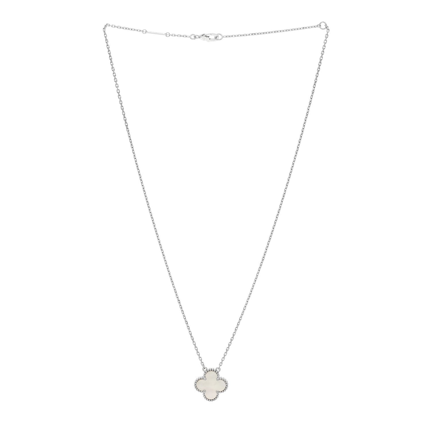 18K White Gold Mother of Pearl Vintage Alhambra Pendant Necklace