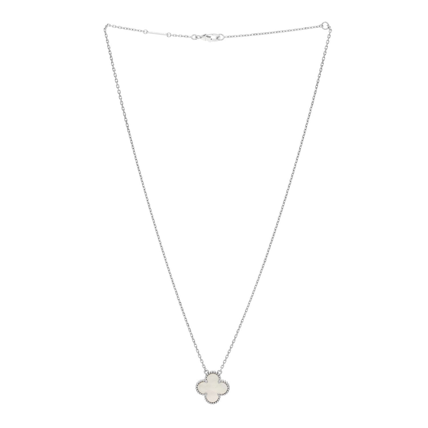 Van Cleef & Arpels 18K White Gold Mother of Pearl Vintage Alhambra Pendant Necklace 3 of 6