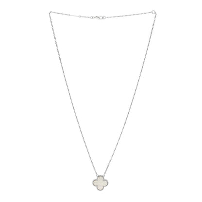 Van Cleef & Arpels 18K White Gold Mother of Pearl Vintage Alhambra Pendant Necklace 3 of 6
