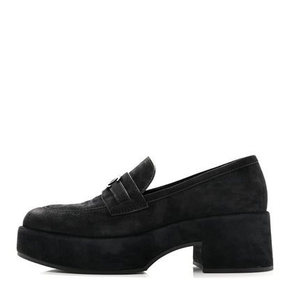 Chanel Suede Kidskin CC Platform Loafers 40 Black 1 of 10