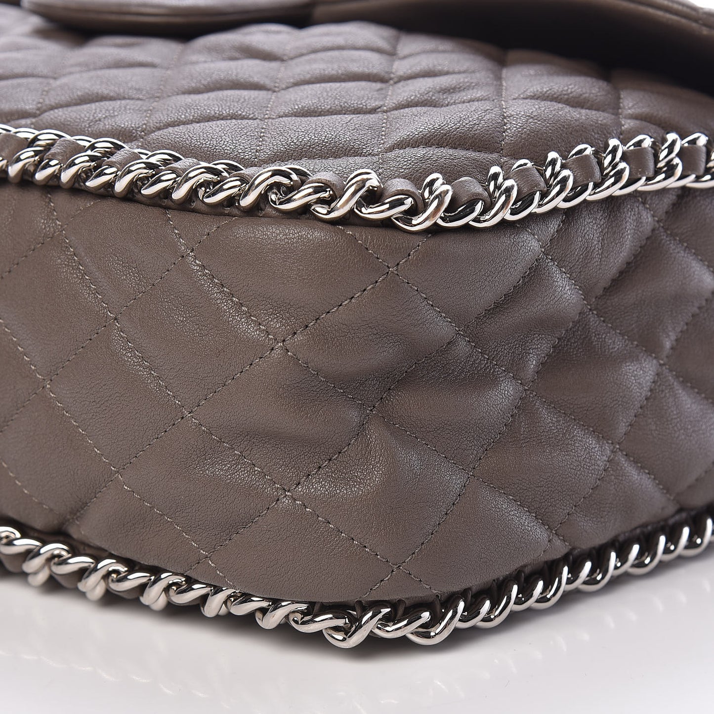 Washed Lambskin Quilted Chain Around Maxi Flap Taupe