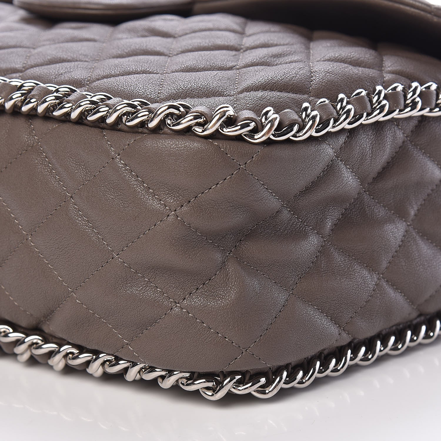 Chanel Washed Lambskin Quilted Chain Around Maxi Flap Taupe 10 of 11
