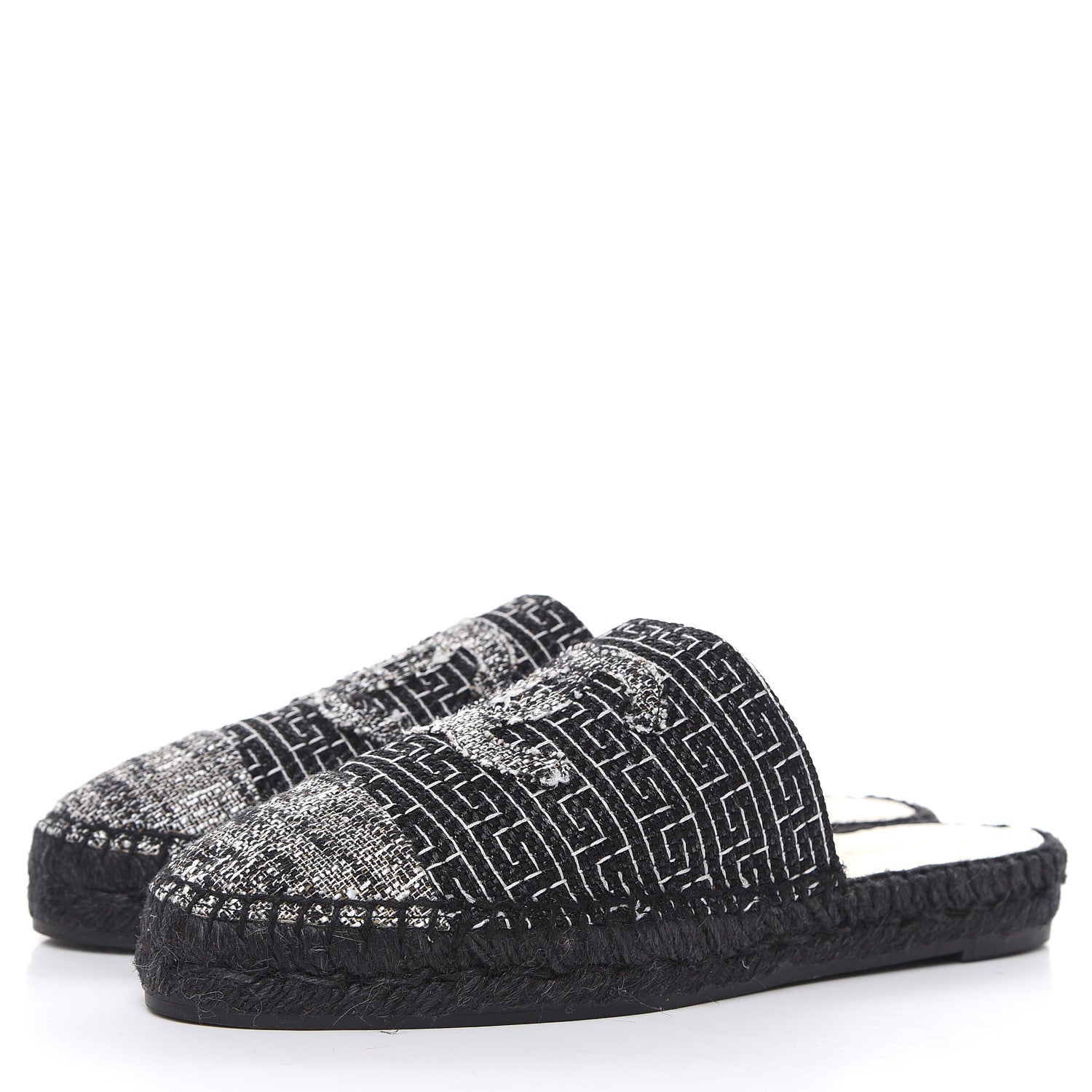 Chanel Tweed CC Slip On Espadrilles 39 Black Silver 3 of 10