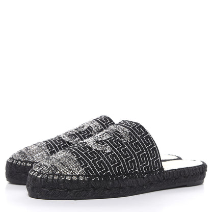 Chanel Tweed CC Slip On Espadrilles 39 Black Silver 3 of 10
