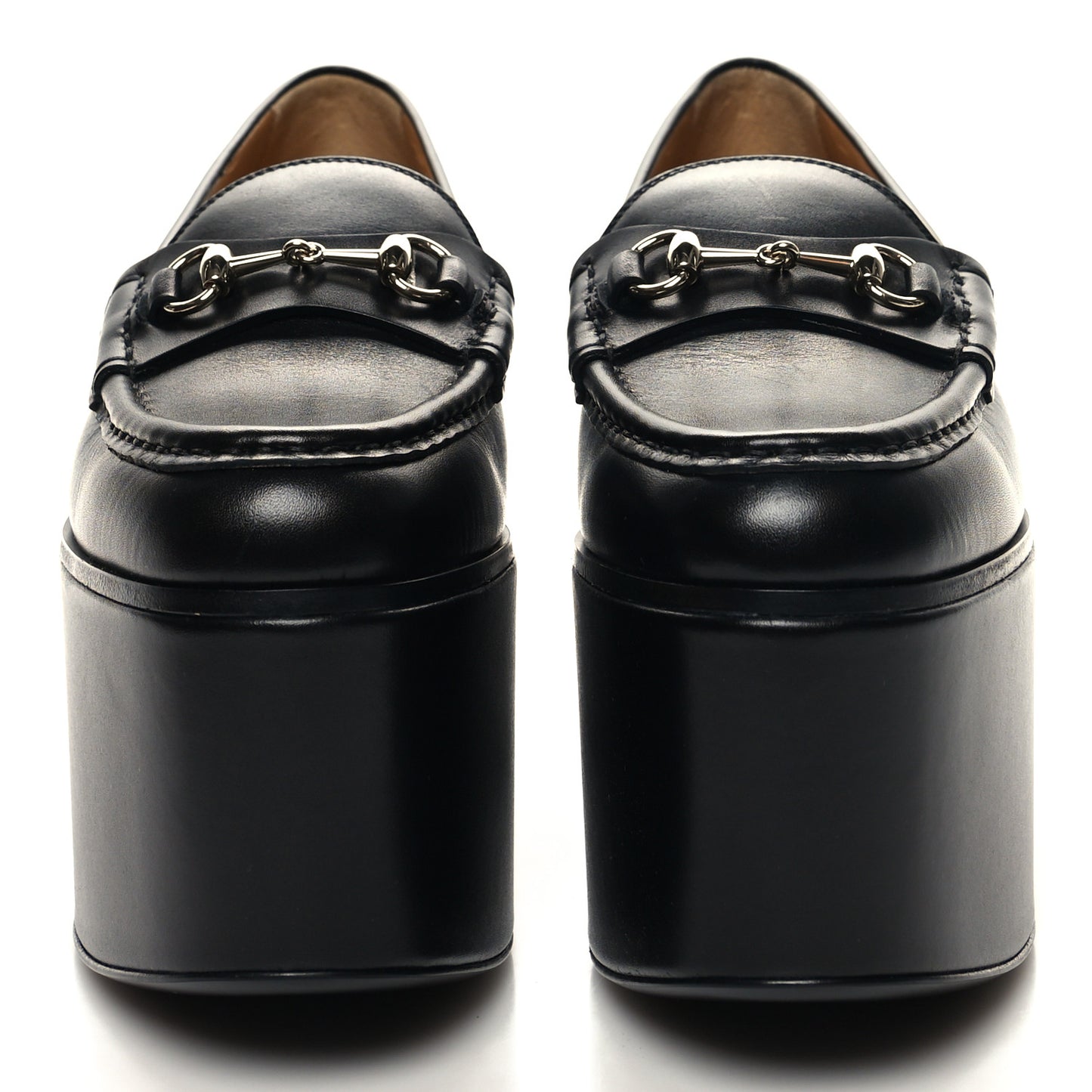 Ancora Calfskin Womens Horsebit Platform Loafers 35 Black