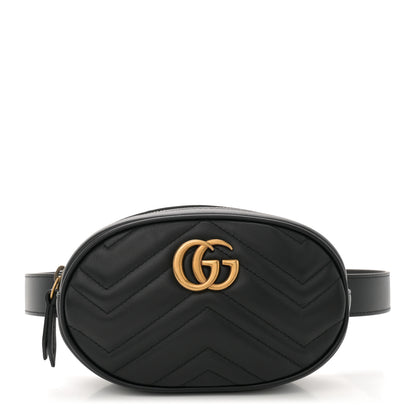 Gucci Calfskin Matelasse GG Marmont Belt Bag 85 34 Black 1 of 10