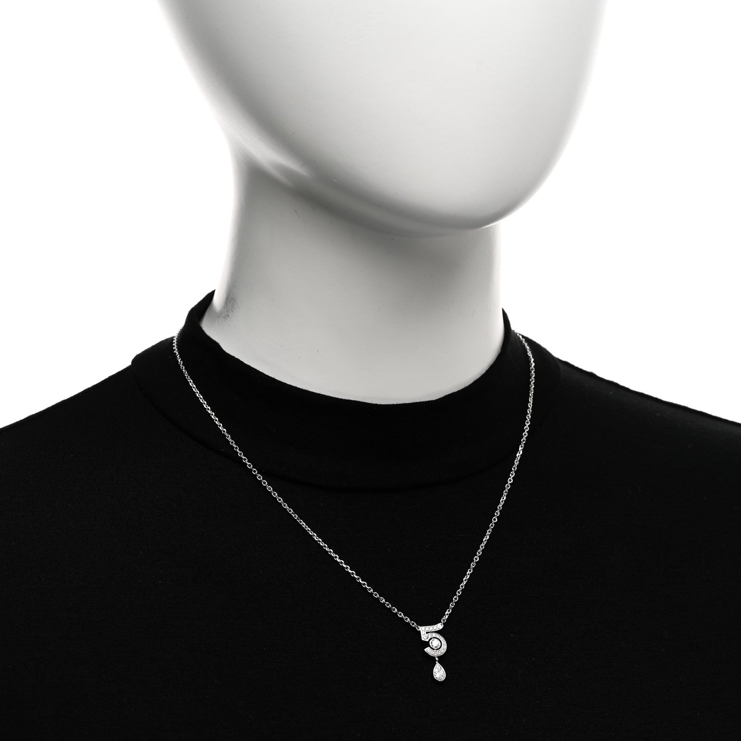 Chanel 18K White Gold Diamond Eternal No 5 Necklace 2 of 5