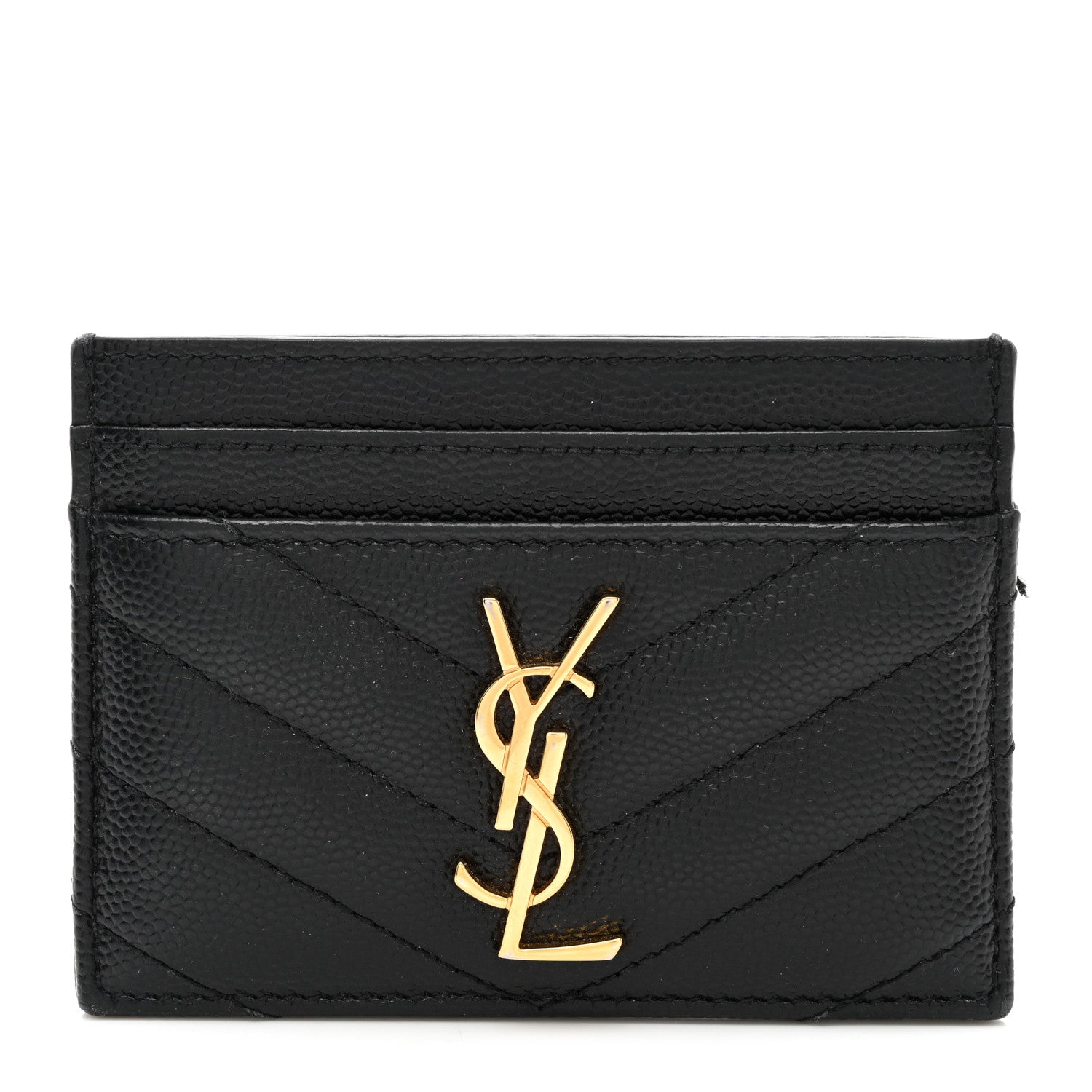 Saint Laurent Grain De Poudre Matelasse Chevron Monogram Credit Card Case Black 1 of 8