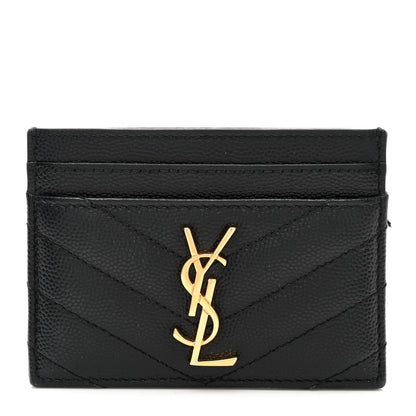 Saint Laurent Grain De Poudre Matelasse Chevron Monogram Credit Card Case Black 1 of 8