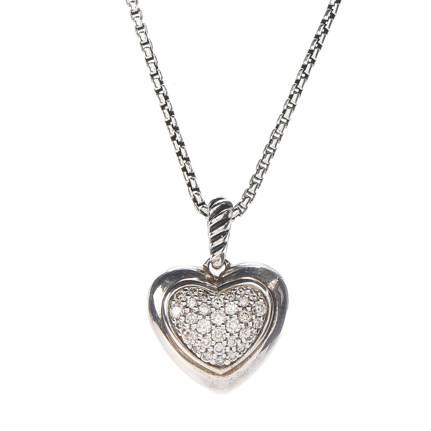 Sterling Silver Diamond Cable Heart Pendant Necklace