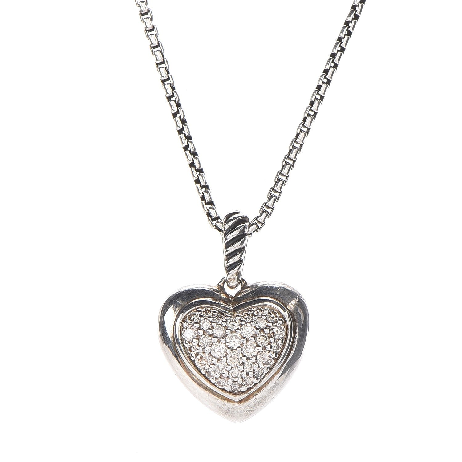 David Yurman Sterling Silver Diamond Cable Heart Pendant Necklace 4 of 7