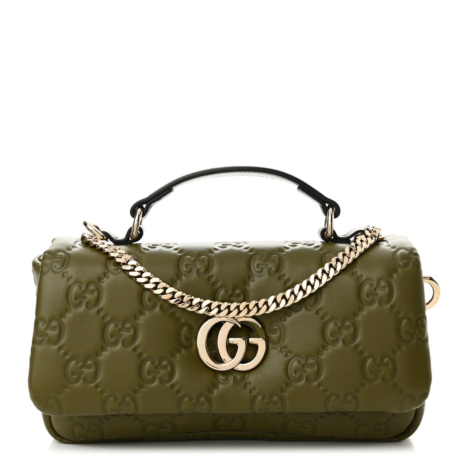 Gucci Lambskin Embossed Mini GG Milano Top Handle Shoulder Bag Green 1 of 11