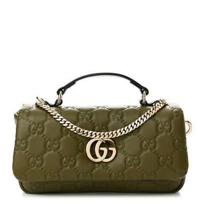 Gucci Lambskin Embossed Mini GG Milano Top Handle Shoulder Bag Green 1 of 11