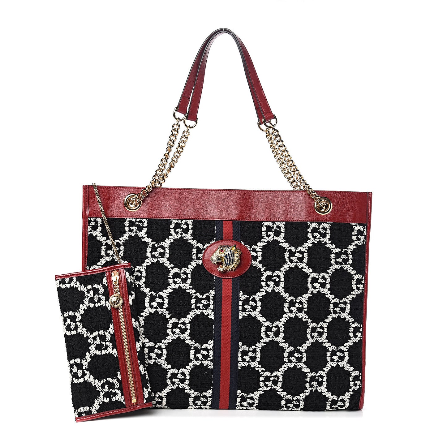 Tweed GG Monogram Large Rajah Chain Tote Romantic Cherry Black White
