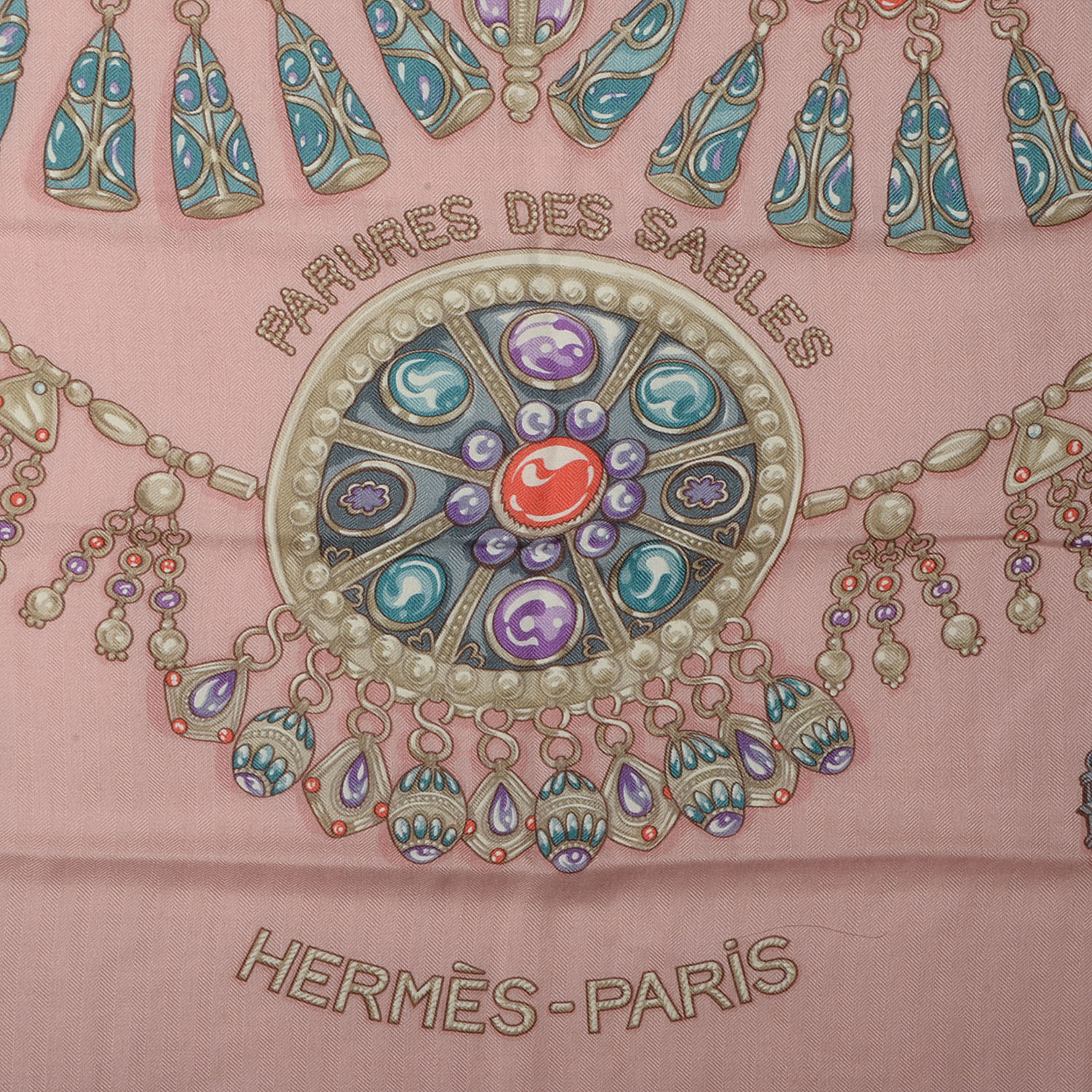 Hermes Cashmere Silk Parures Des Sables Shawl 140 Vieux Rose Beige Rose Pale 4 of 7