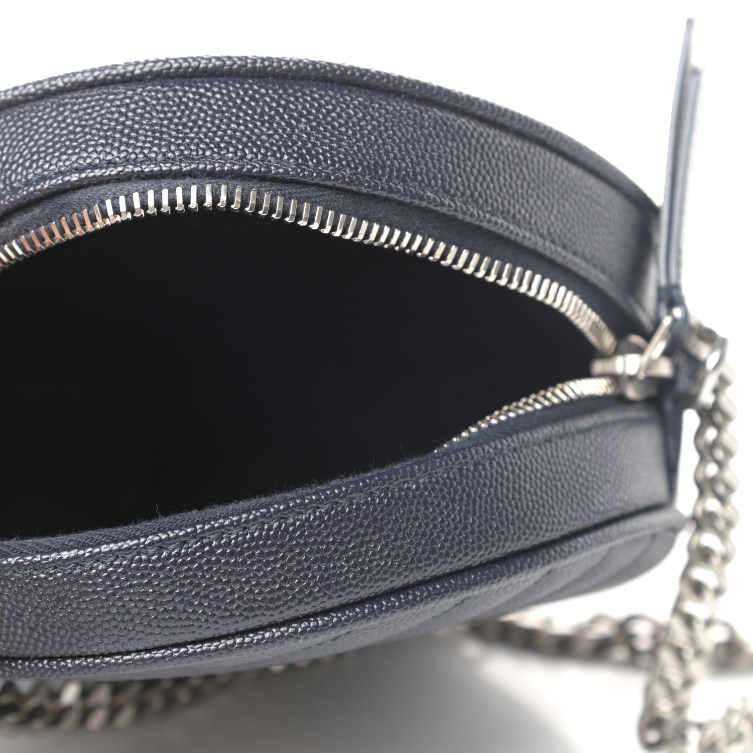 Saint Laurent Grain De Poudre Matelasse Chevron Quilted Round Vinyle Camera Bag Deep Marine 5 of 9