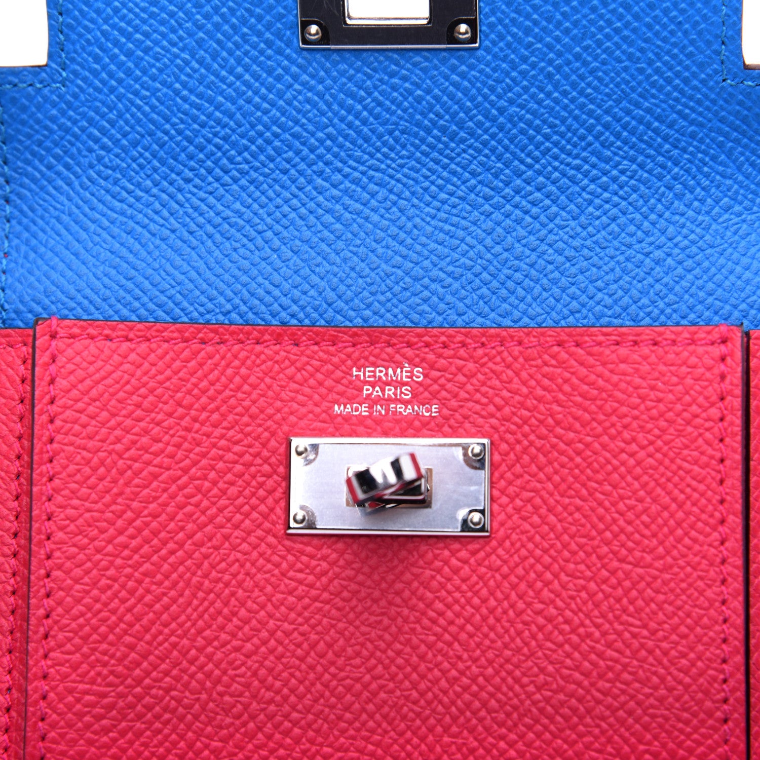 Hermes Epsom Tri-Color Kelly Pocket Compact Wallet Rouge Coeur Rose Extreme Bleu Zanzibar 8 of 9