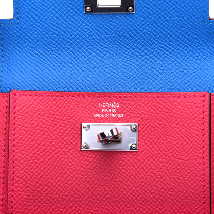 Hermes Epsom Tri-Color Kelly Pocket Compact Wallet Rouge Coeur Rose Extreme Bleu Zanzibar 8 of 9