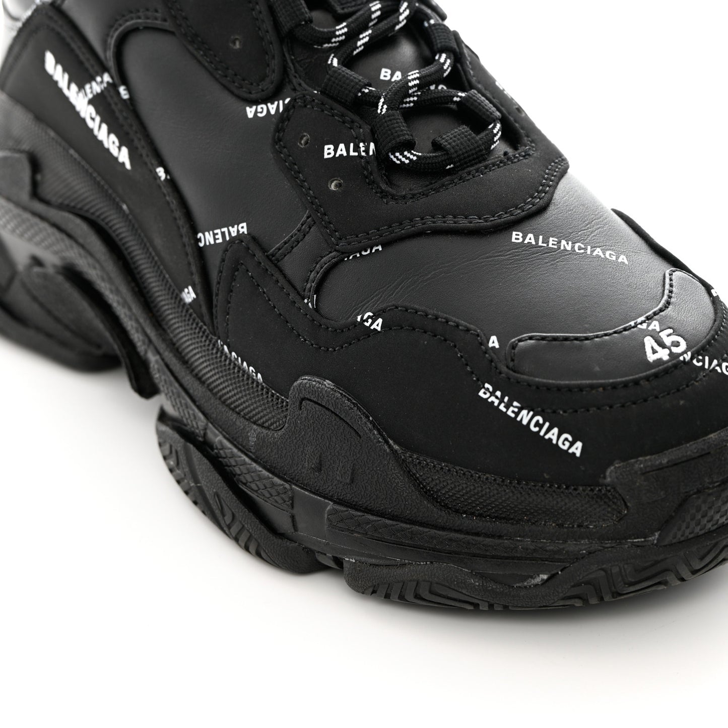 Technical Fabric Allover Logo Mens Triple S Sneakers 45 Black White