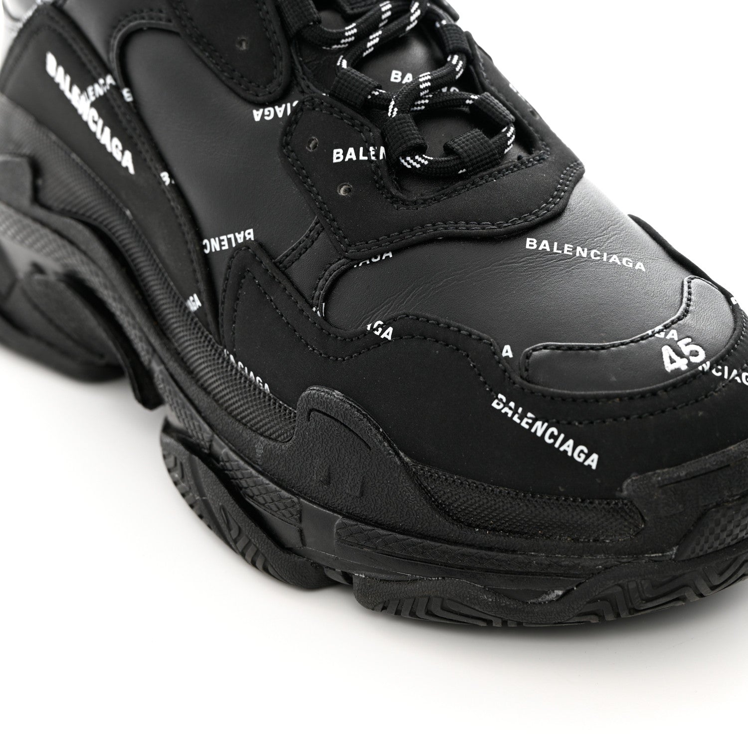 Balenciaga Technical Fabric Allover Logo Mens Triple S Sneakers 45 Black White 11 of 11