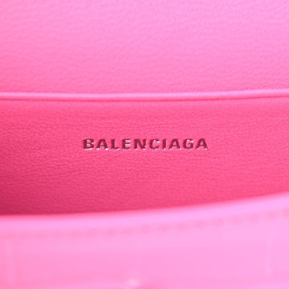 Balenciaga Shiny Calfskin Crocodile Embossed Hourglass Top Handle Bag Mini with Chain Neon Pink 6 of 10
