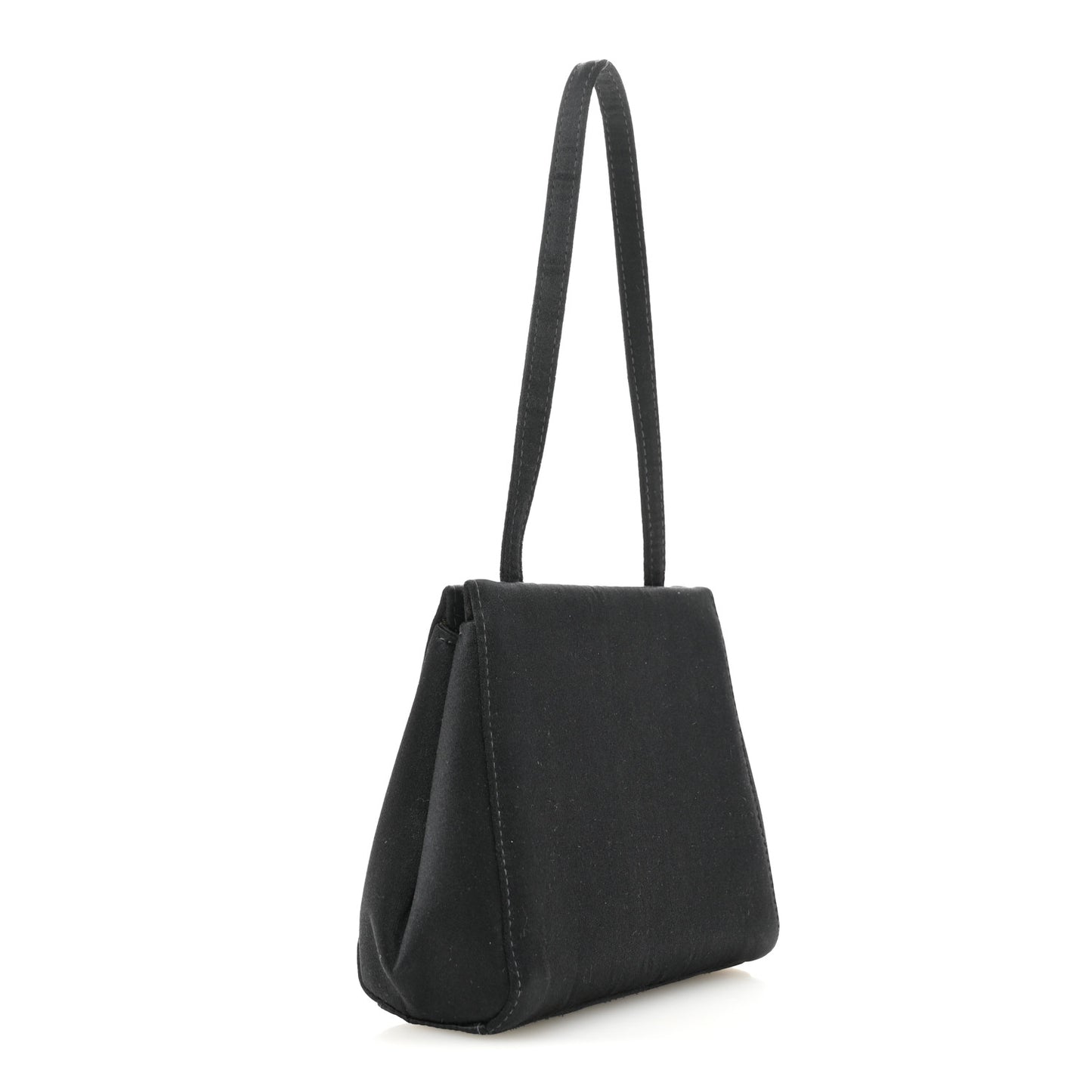 Satin Crystal Small Camellia Evening Bag Black