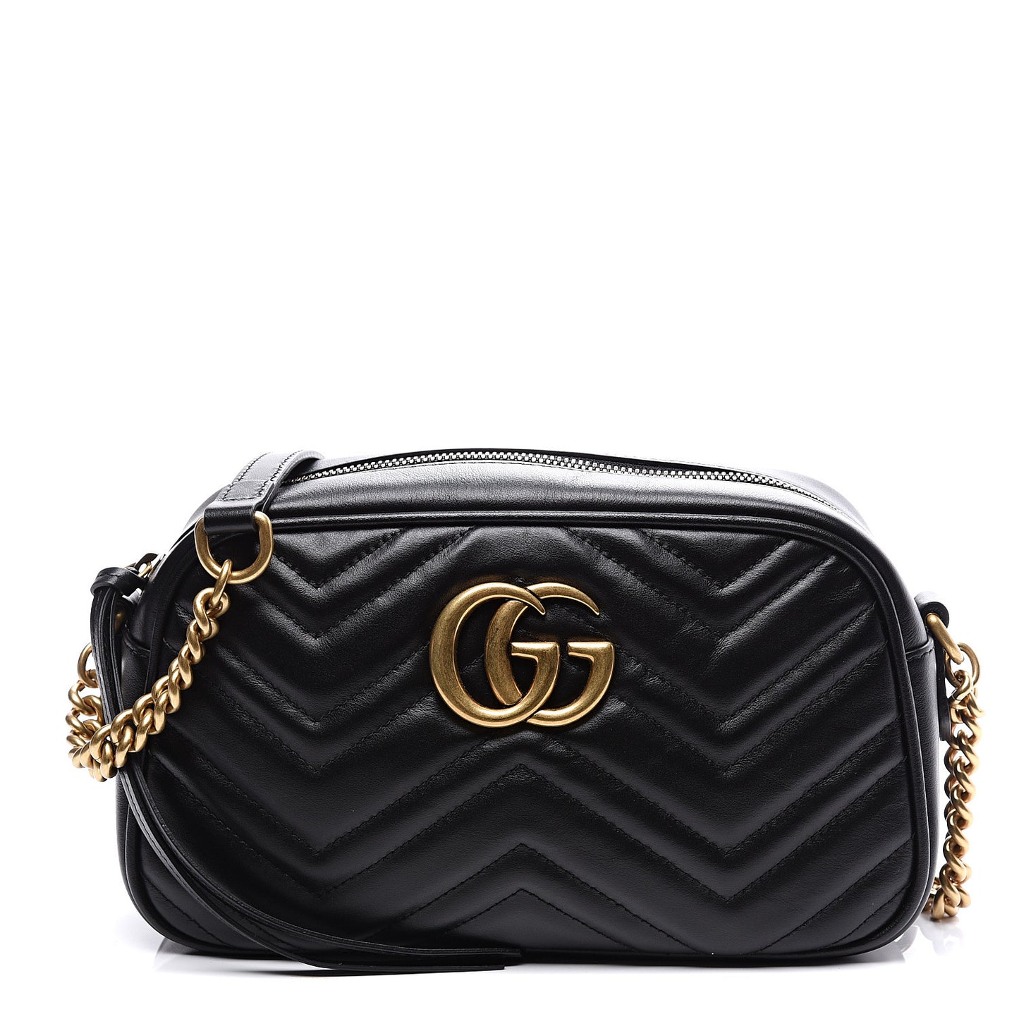Calfskin Matelasse Small GG Marmont Chain Shoulder Bag Black