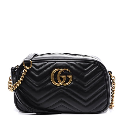 Gucci Calfskin Matelasse Small GG Marmont Chain Shoulder Bag Black 1 of 10