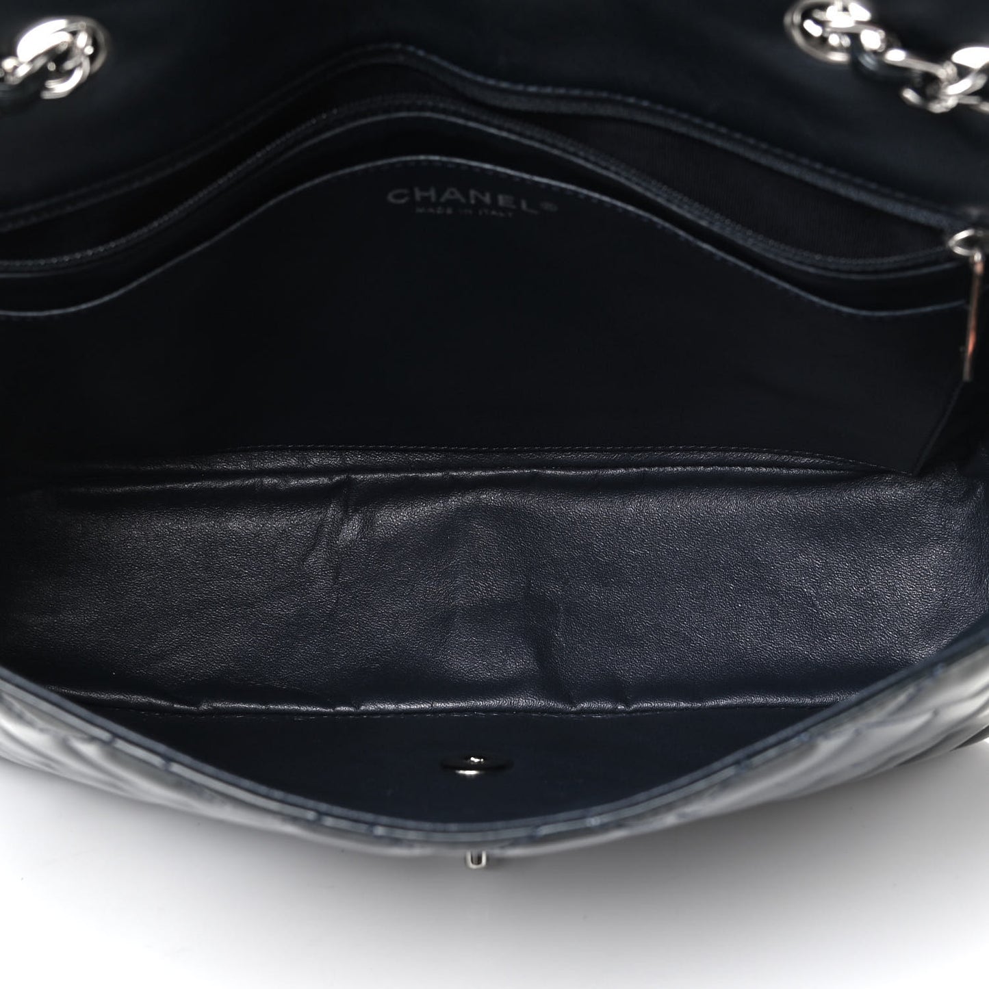 Patent Quilted Jumbo Single Flap Navy