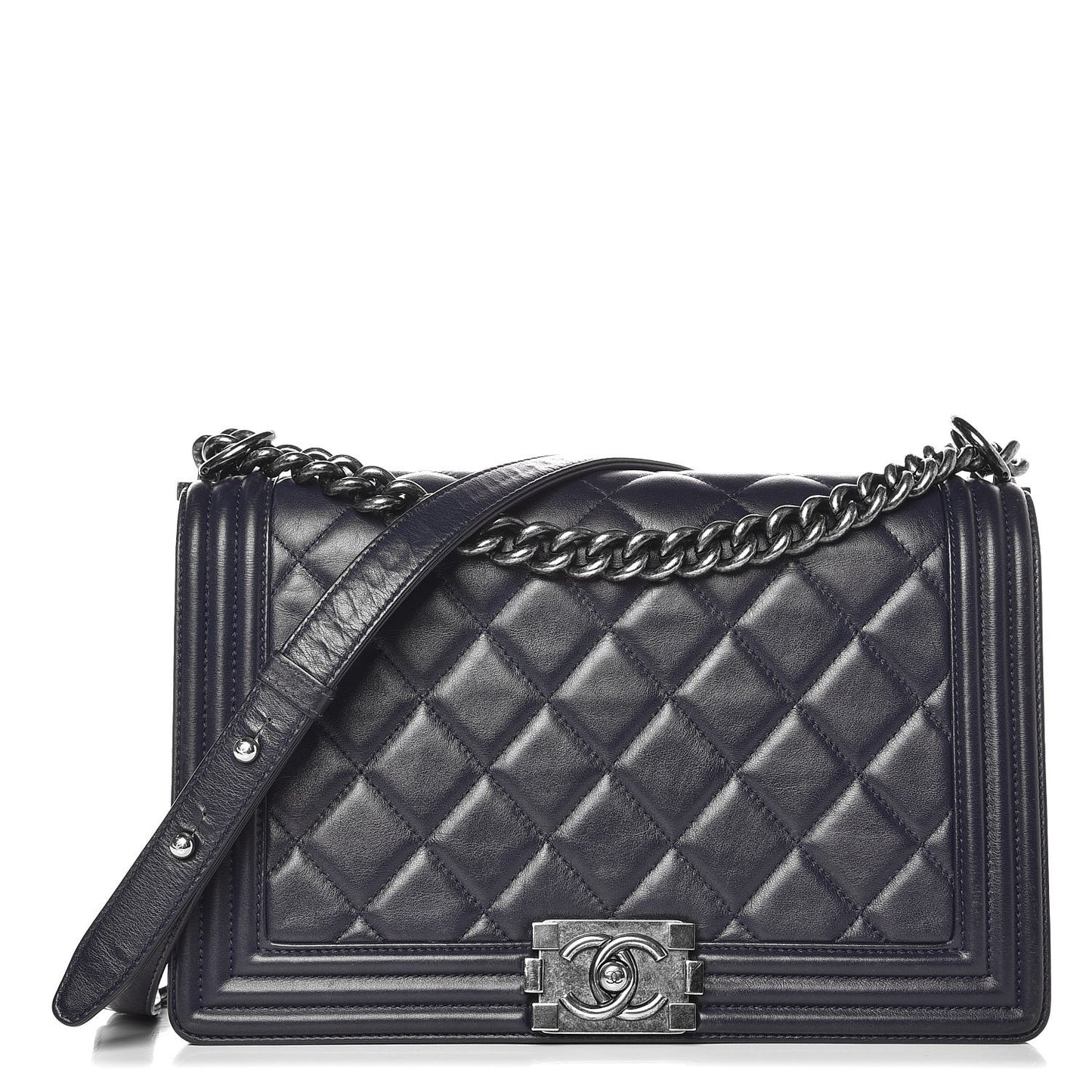 Lambskin Quilted New Medium Boy Flap Dark Navy Blue