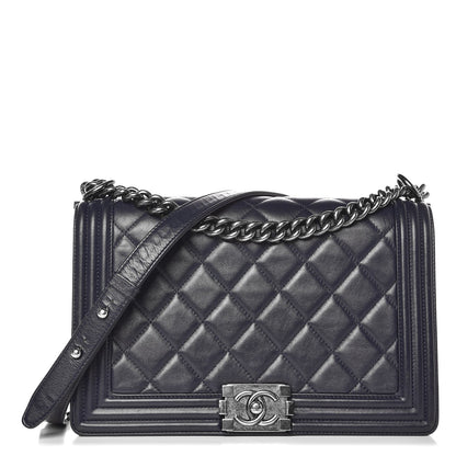 Chanel Lambskin Quilted New Medium Boy Flap Dark Navy Blue 1 of 8