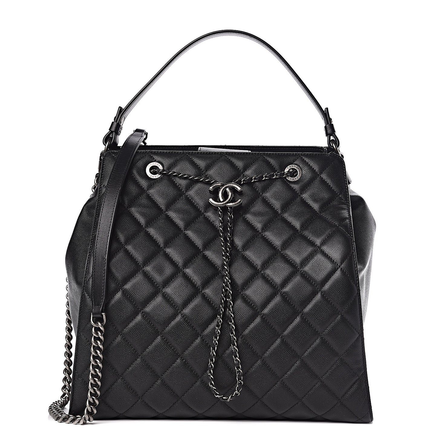 Caviar Quilted Large CC Bucket Bag Black