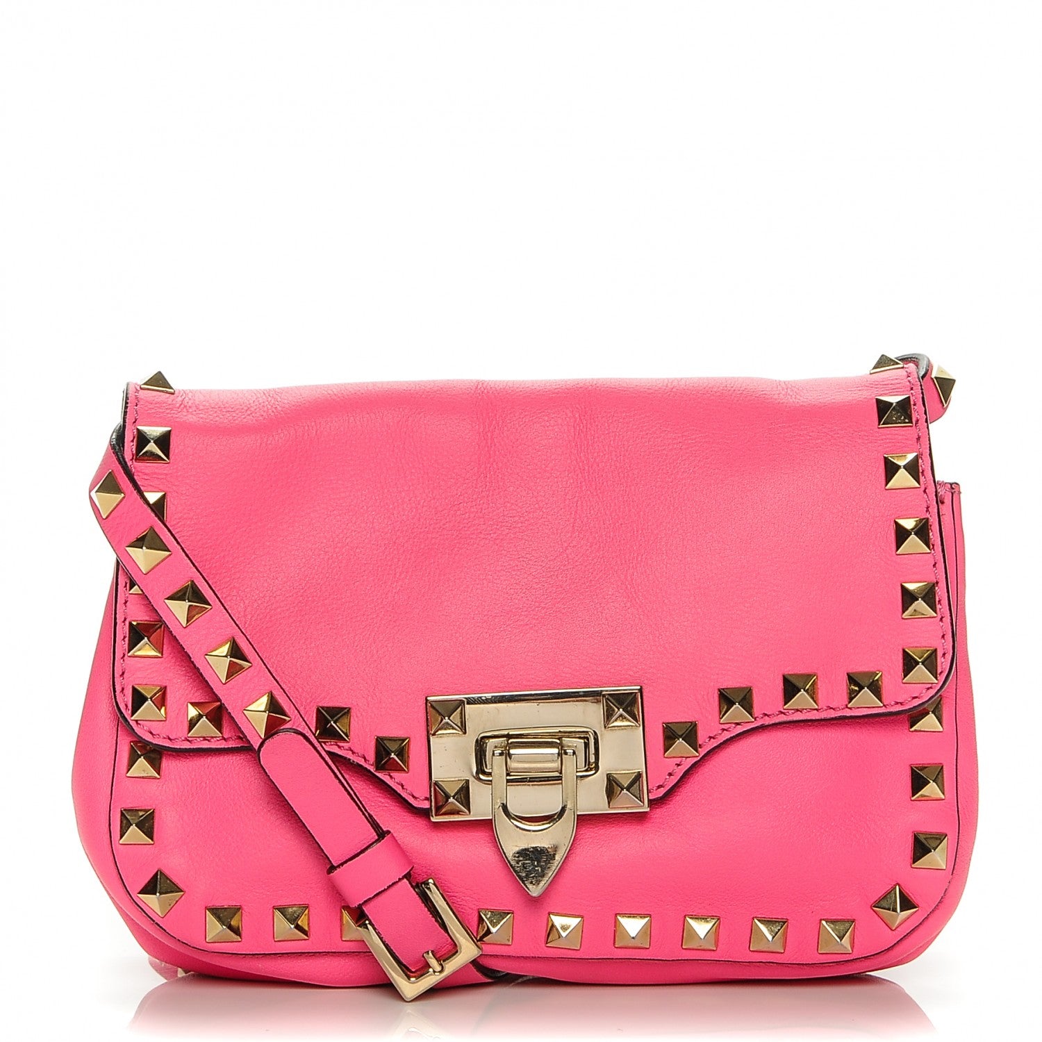 Valentino Garavani Vitello Mini Rockstud Flap Saddle Crossbody Bag Fuxia Fluo 1 of 6
