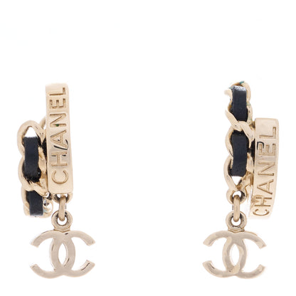 Chanel Metal Lambskin CC Chain Hoop Earrings Gold Black 1 of 3