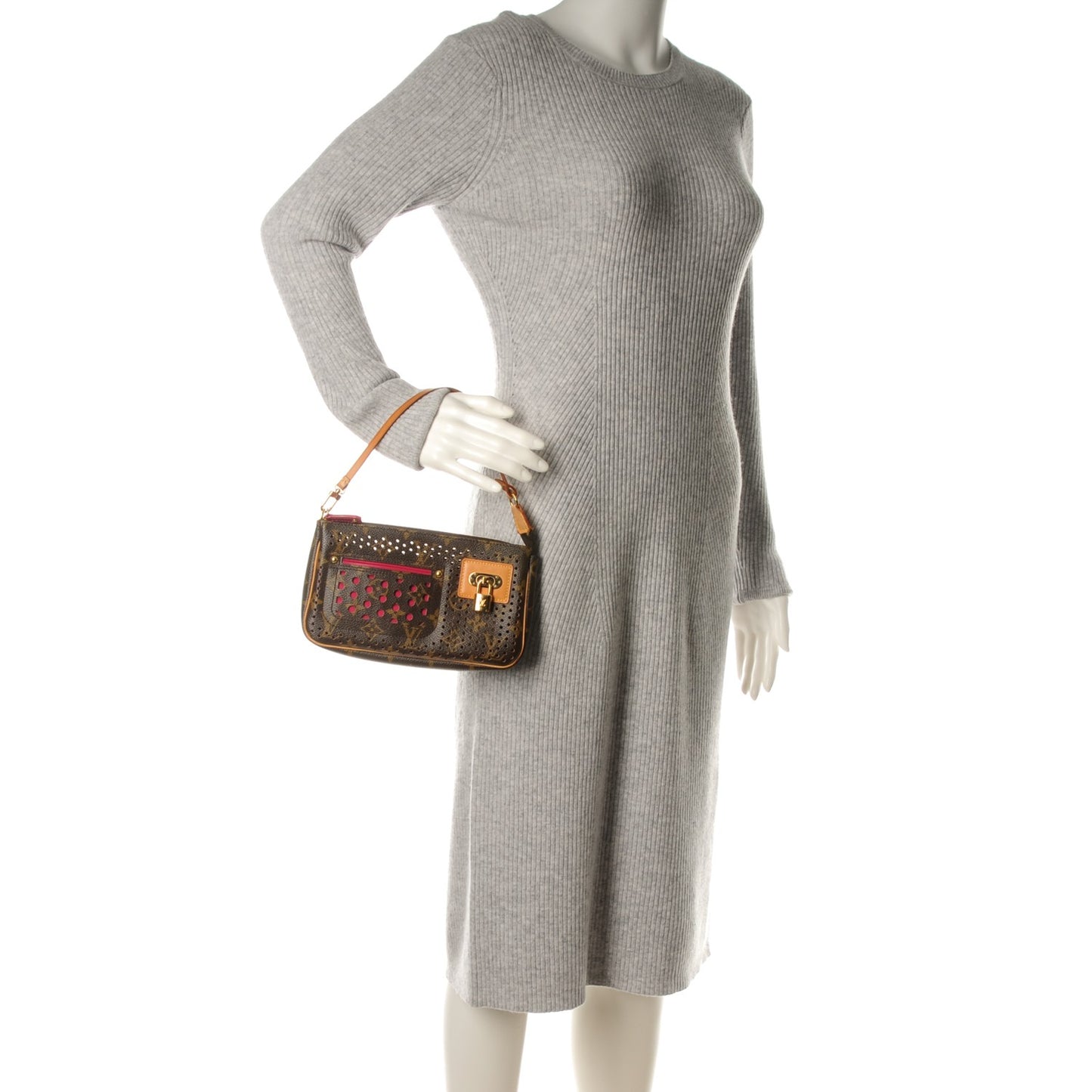 Monogram Perforated Pochette Accessories Bag Fuchsia