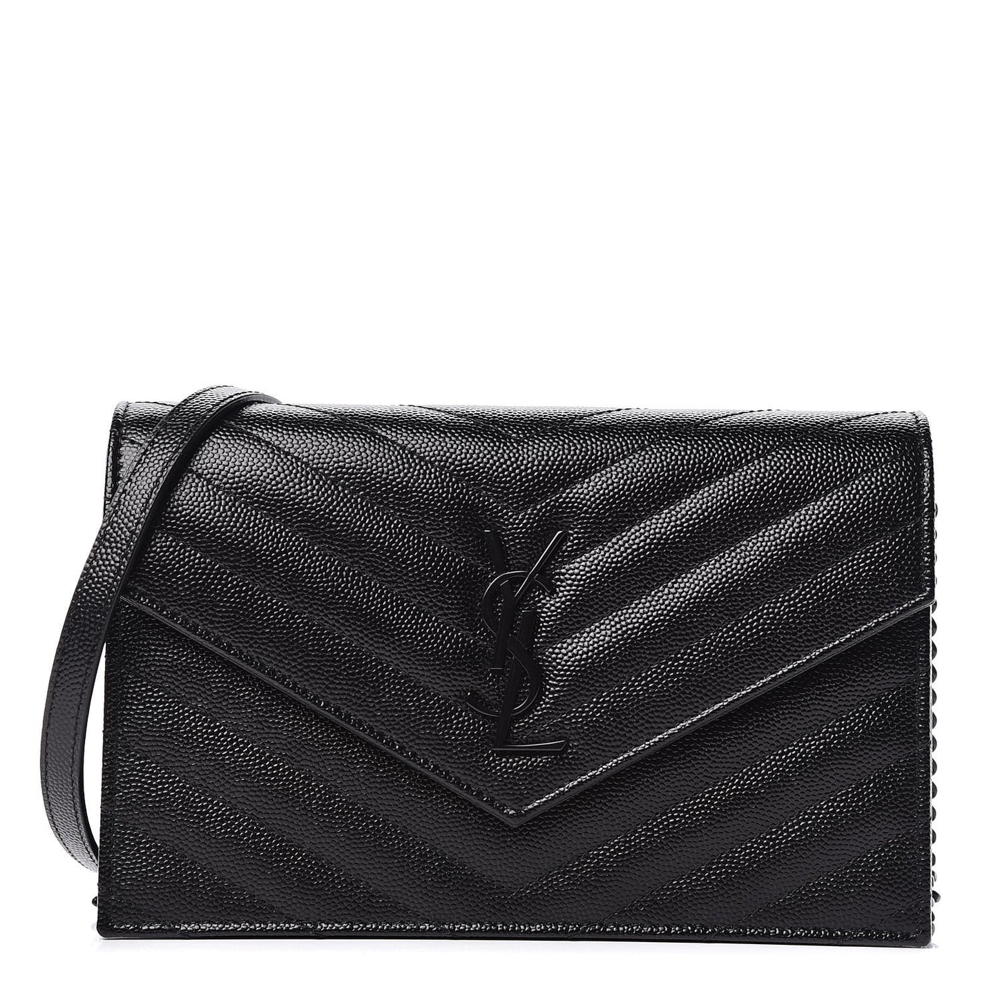 Grain De Poudre Matelasse Chevron Monogram Envelope Chain Wallet Black