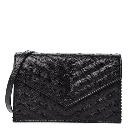 Saint Laurent Grain De Poudre Matelasse Chevron Monogram Envelope Chain Wallet Black 1 of 11