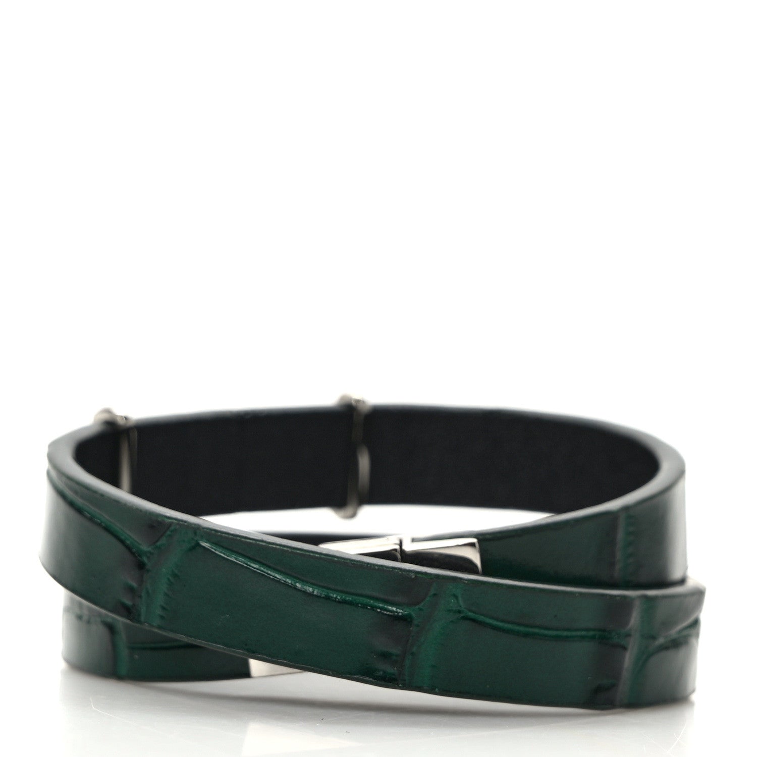 Saint Laurent Calfskin Crocodile Embossed Opyum Double Wrap Bracelet Green 3 of 4