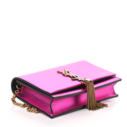 Saint Laurent Metallic Calfskin Classic Monogram Kate Tassel Chain Wallet Fuchsia 4 of 9
