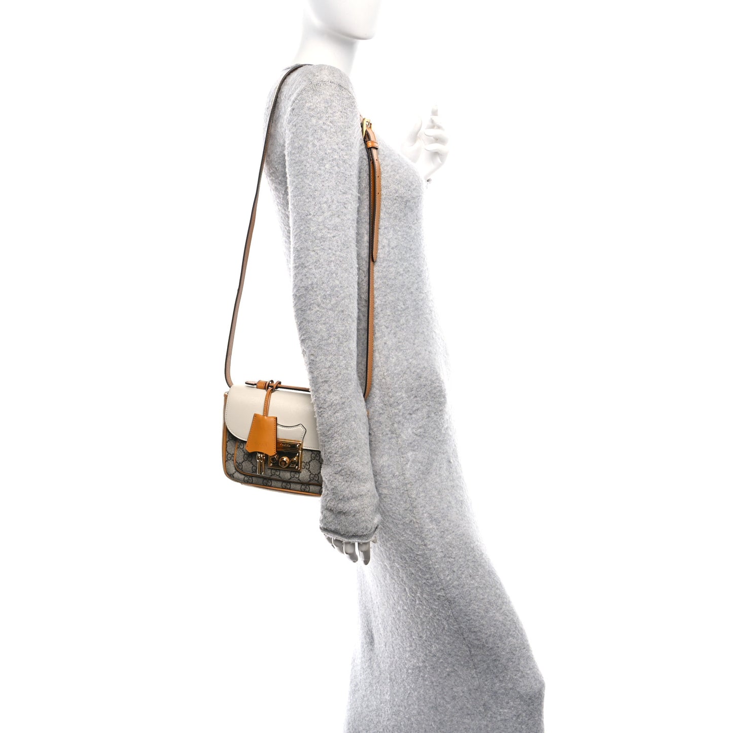 GG Supreme Monogram Calfskin Mini Padlock Flap Pocket Shoulder Bag Beige Mystic White Sun Oil