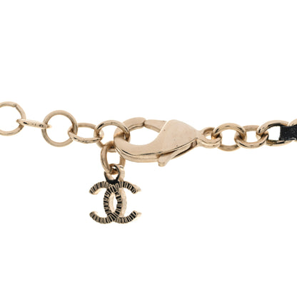 Chanel Metal Calfskin Crystal Double CC Short Necklace Black Gold 6 of 7