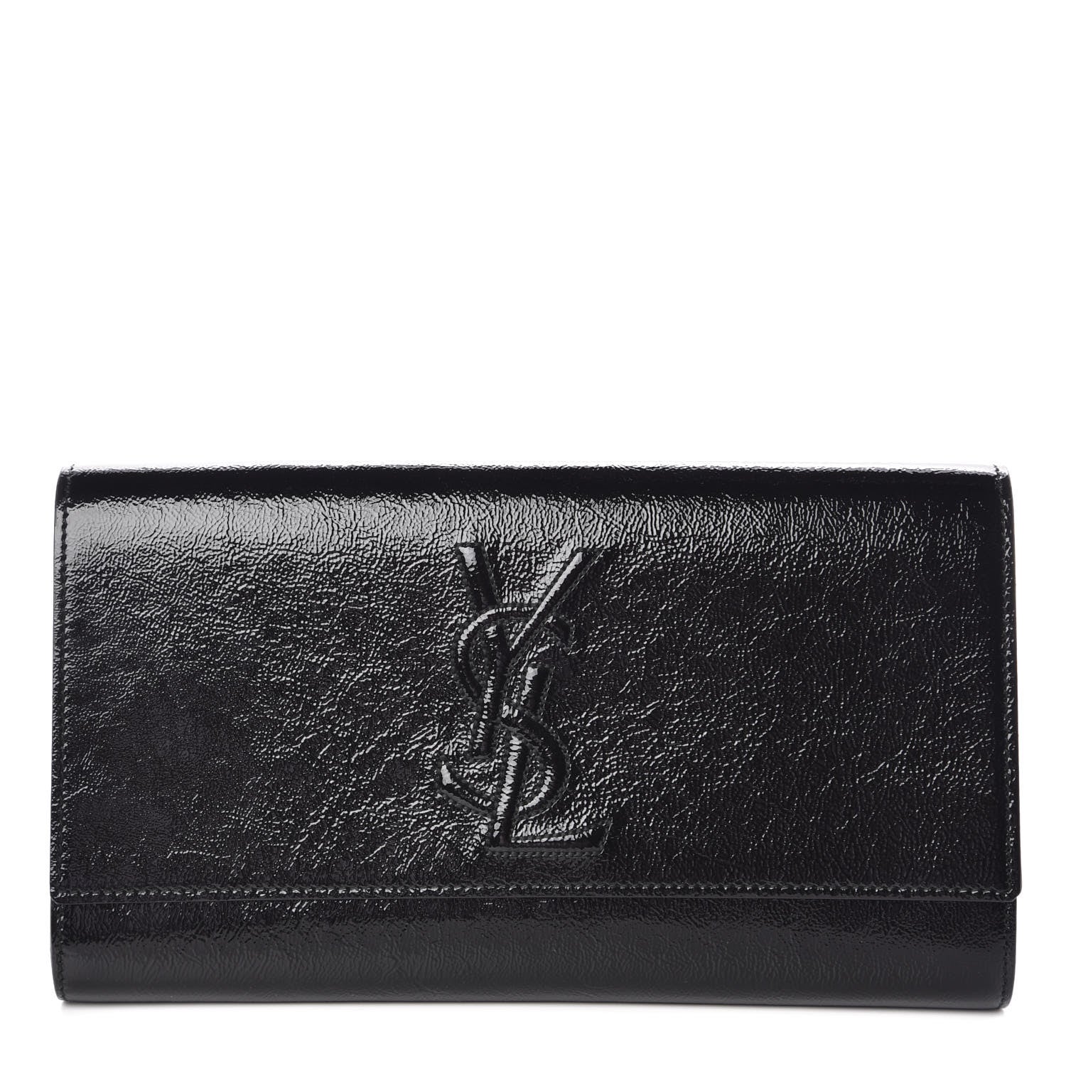 Saint Laurent Textured Patent Monogram Large Belle De Jour Clutch Black 1 of 9