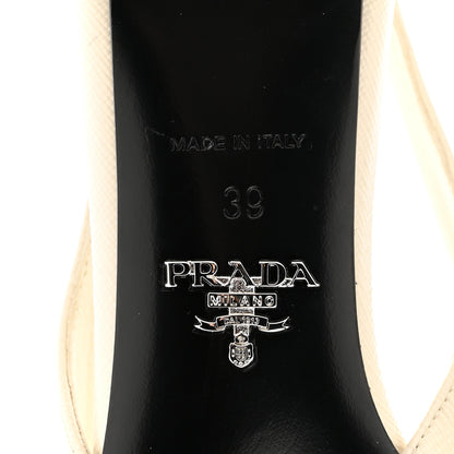 Prada Saffiano Patent Triangle Logo Pointed Toe 75mm Slingback Pumps 39 White 7 of 9