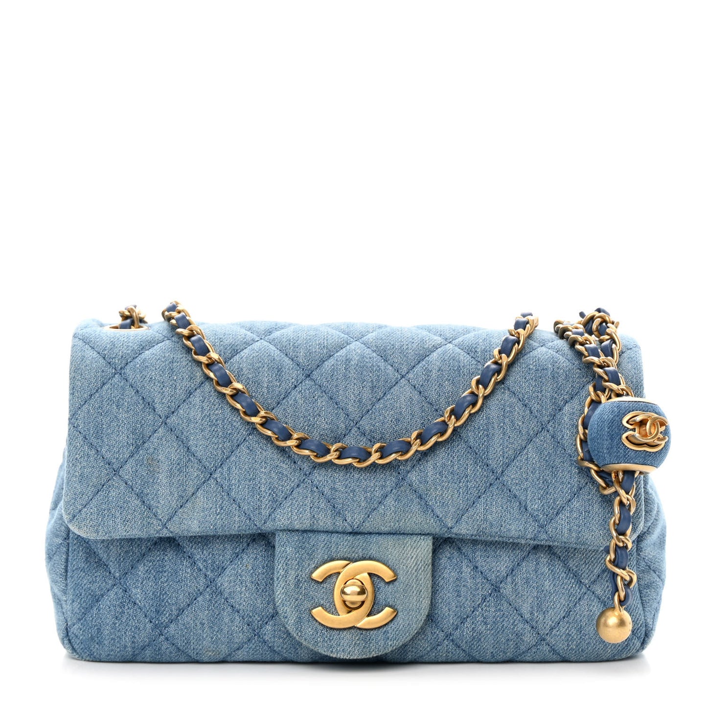 Denim Quilted Mini Pearl Crush Rectangular Flap Blue