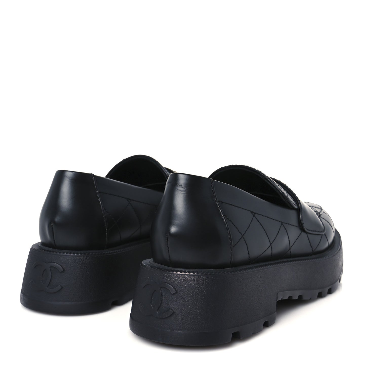 Calfskin Stitched CC Loafers 37 Black