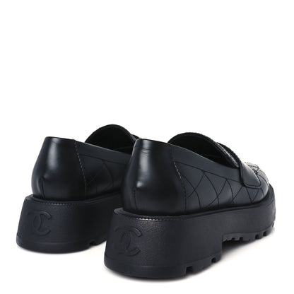 Chanel Calfskin Stitched CC Loafers 37 Black 4 of 9