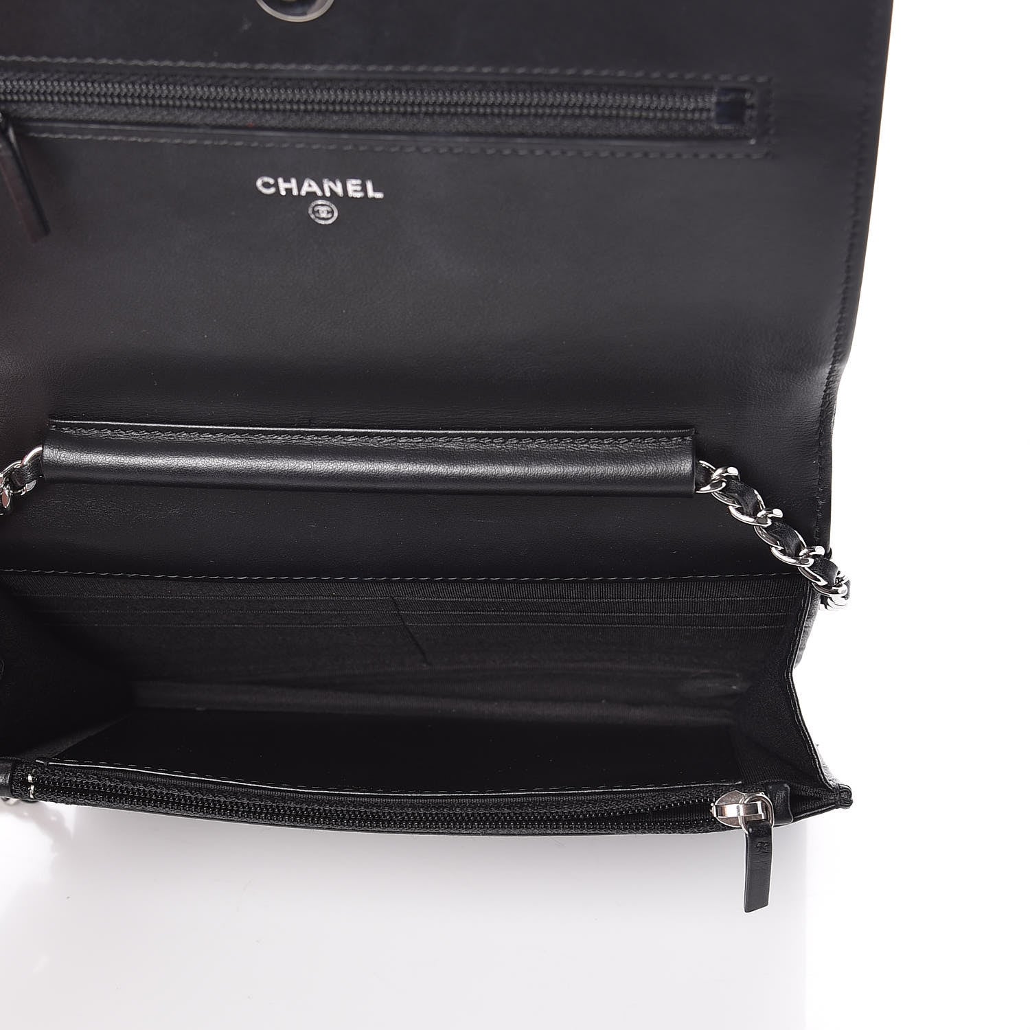 Chanel Lambskin Camellia Embossed Wallet On Chain WOC Black 8 of 19