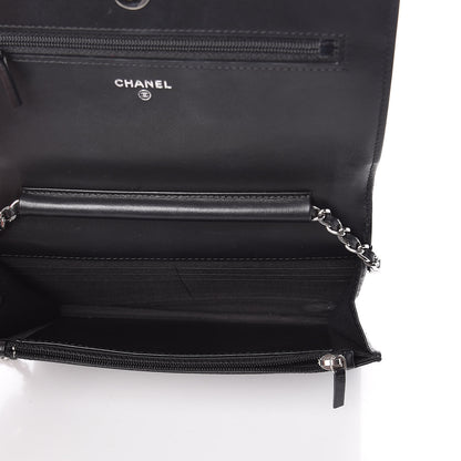 Chanel Lambskin Camellia Embossed Wallet On Chain WOC Black 8 of 19