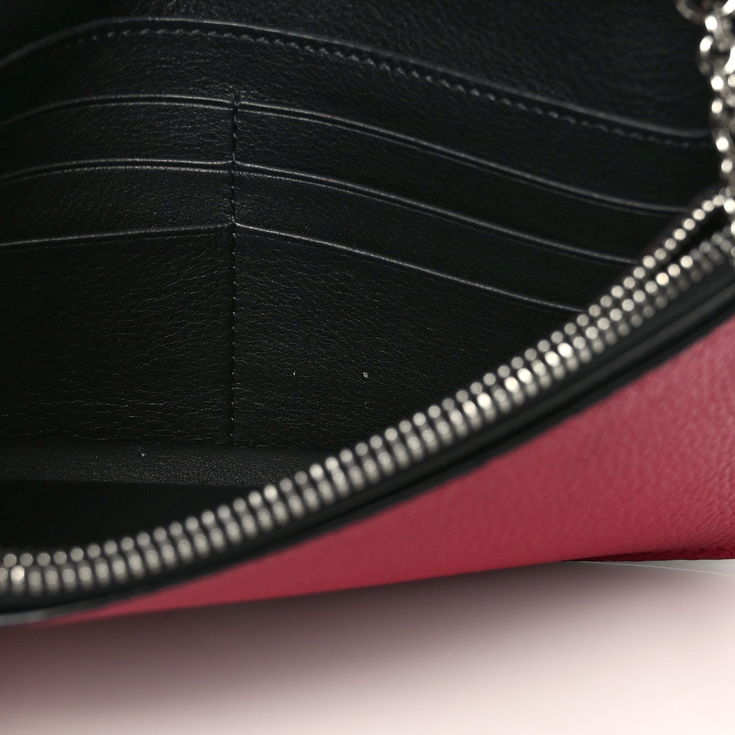 Grained Calfskin Anagram Wallet on Chain Raspberry Wild Rose